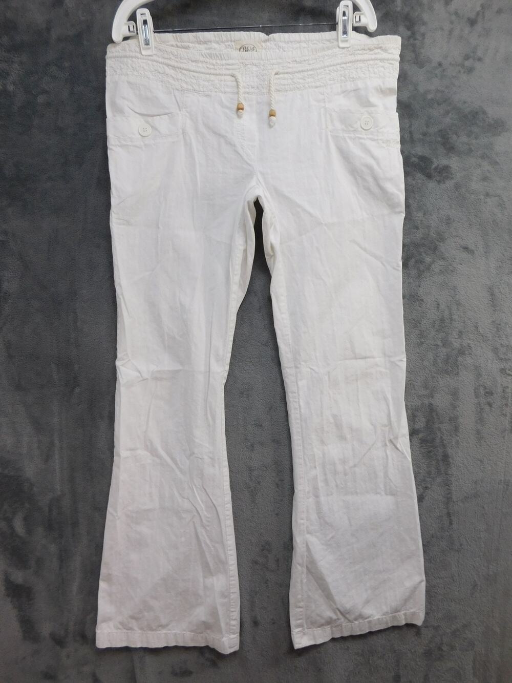 BC Clothing Men’s L White Linen Elastic Waist Drawstring Flared Leg Pants